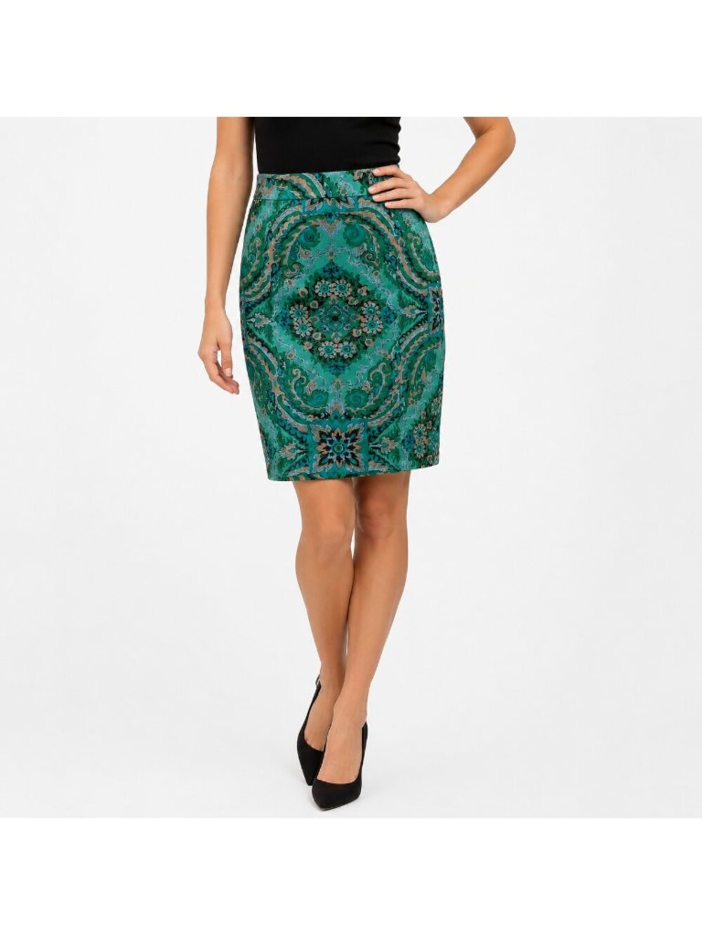 J. Crew Factory The Pencil Skirt Turquoise Blue Green Pattern - Size 2